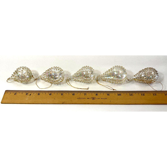 Lot of 5 Vintage Teardrop Glass Push Pin Ornaments w/ Trim Beads – 2" Holiday - Picture 8 of 8